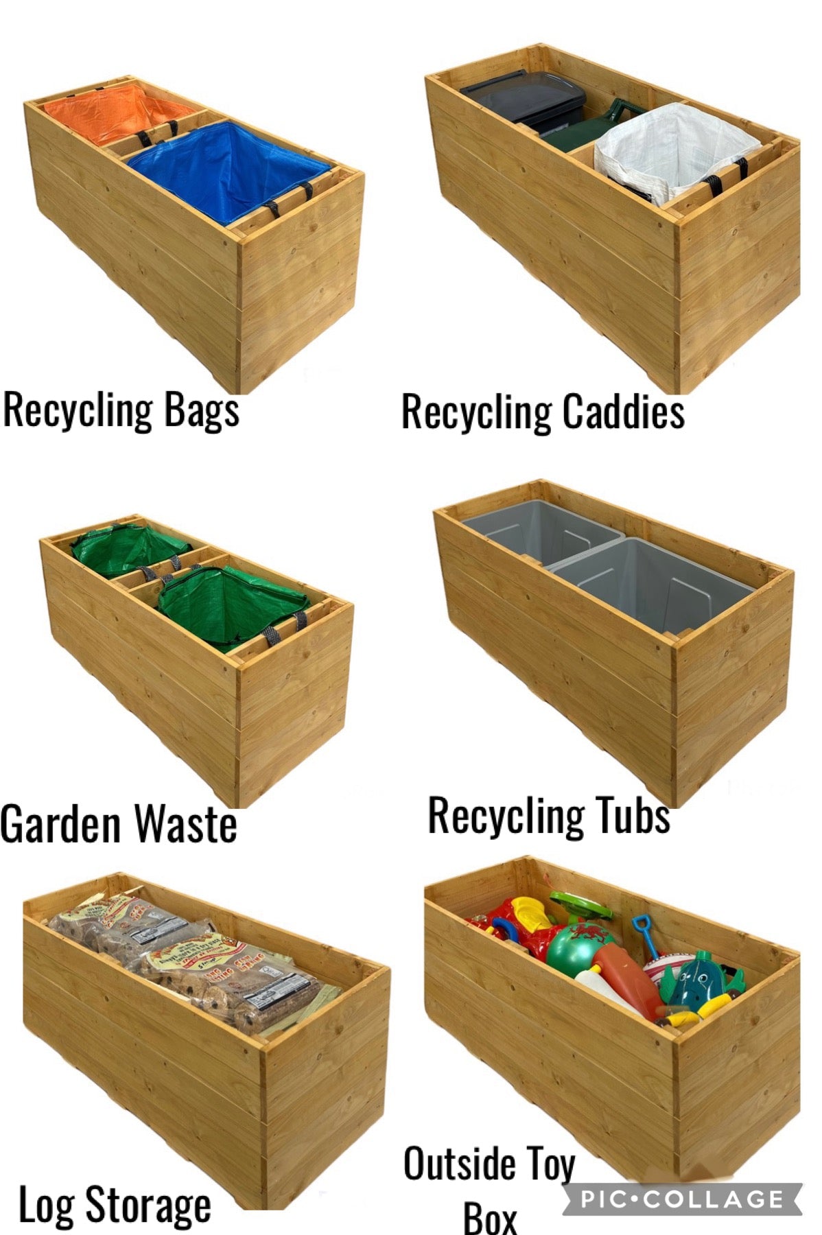 Two Solid Recycling Storage Benches